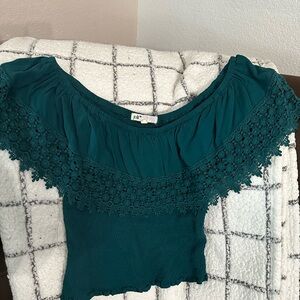 Jolt Teal Lace Off-Shoulder Blouse